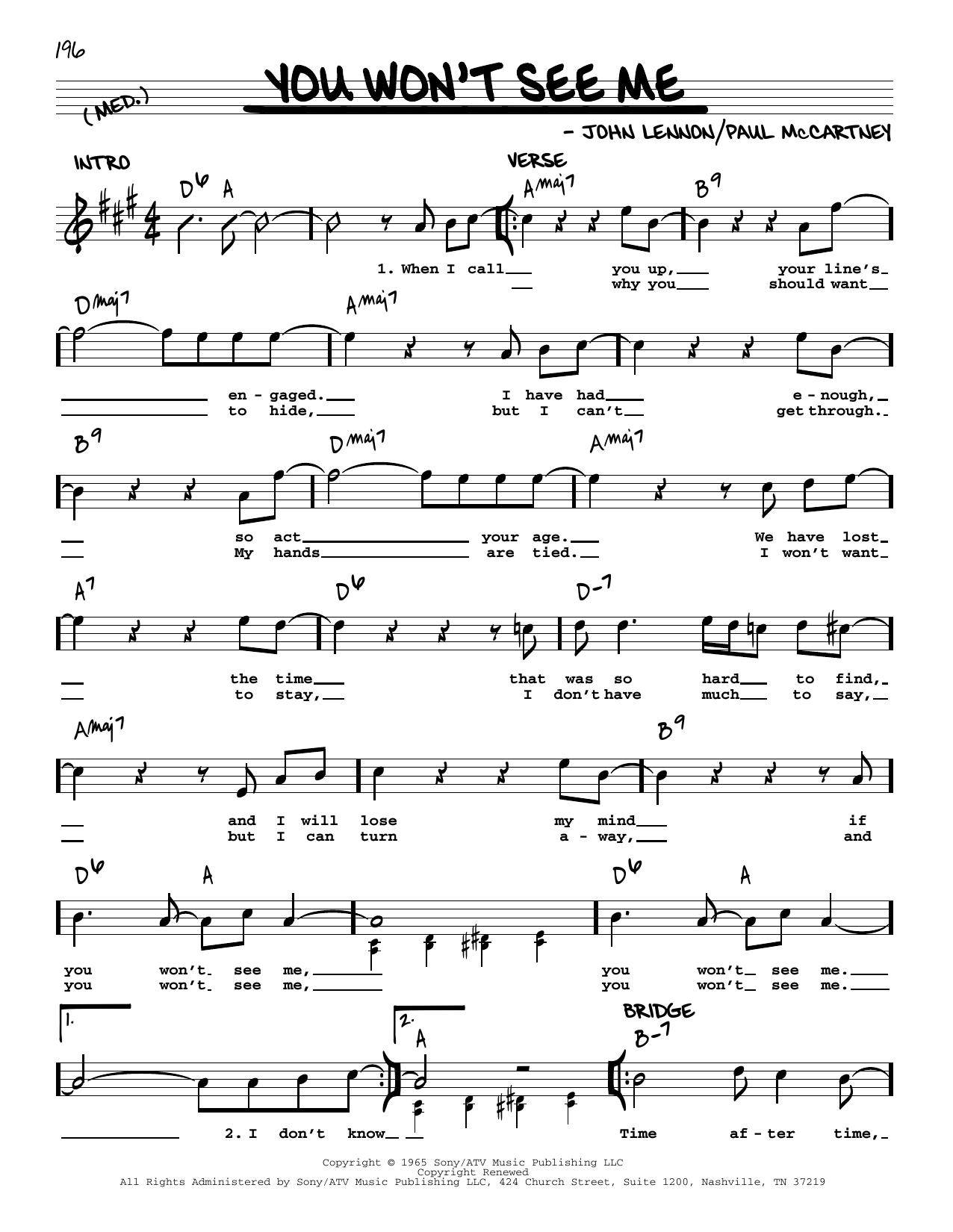 The Beatles You Won't See Me [Jazz version] Sheet Music