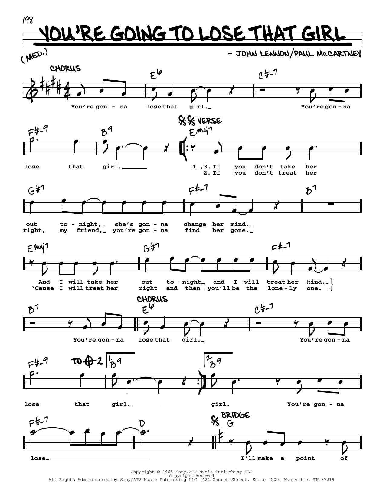 The Beatles You're Going To Lose That Girl [Jazz version] Sheet Music