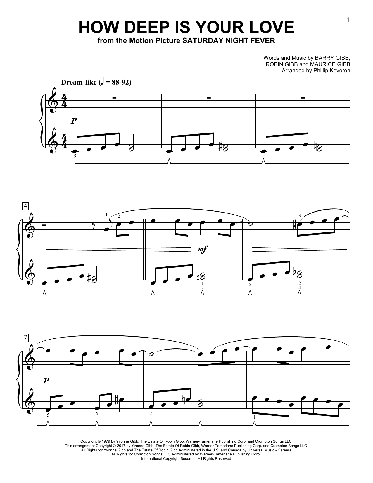 The Bee Gees How Deep Is Your Love [Classical version] (arr. Phillip Keveren) Sheet Music
