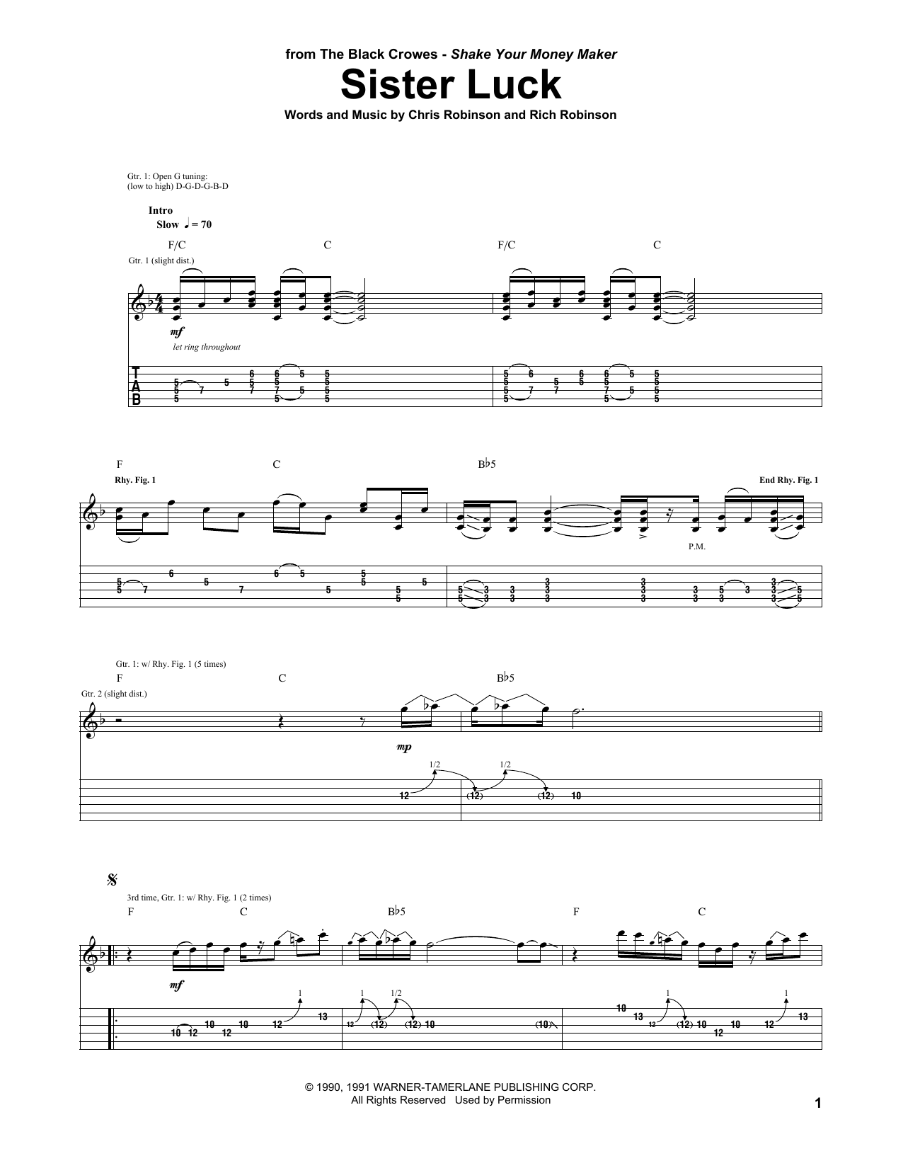 The Black Crowes Sister Luck Sheet Music