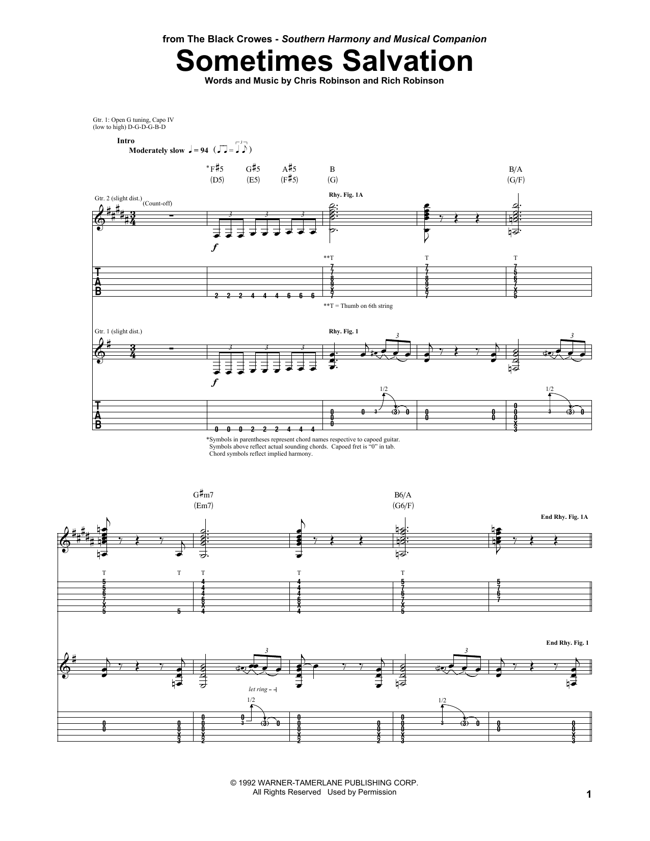 The Black Crowes Sometimes Salvation Sheet Music