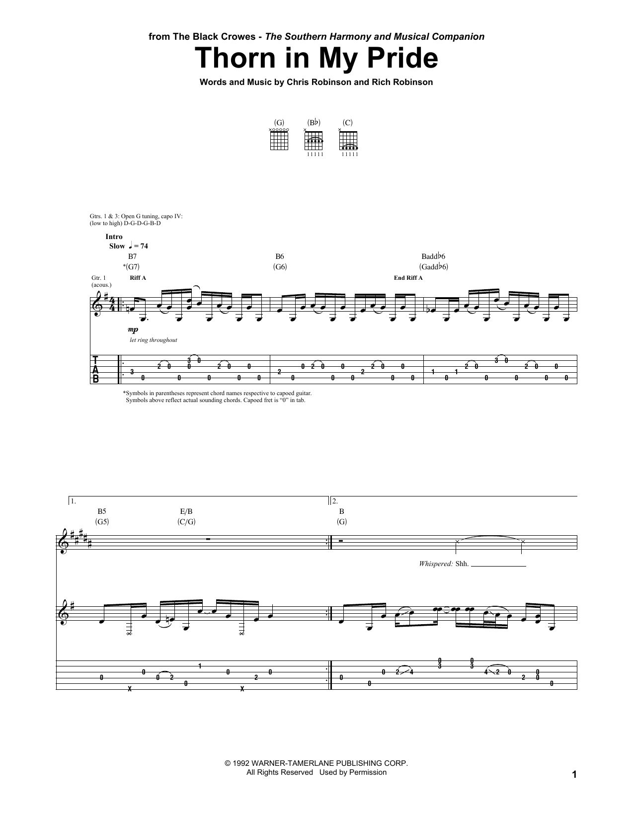 The Black Crowes Thorn In My Pride Sheet Music