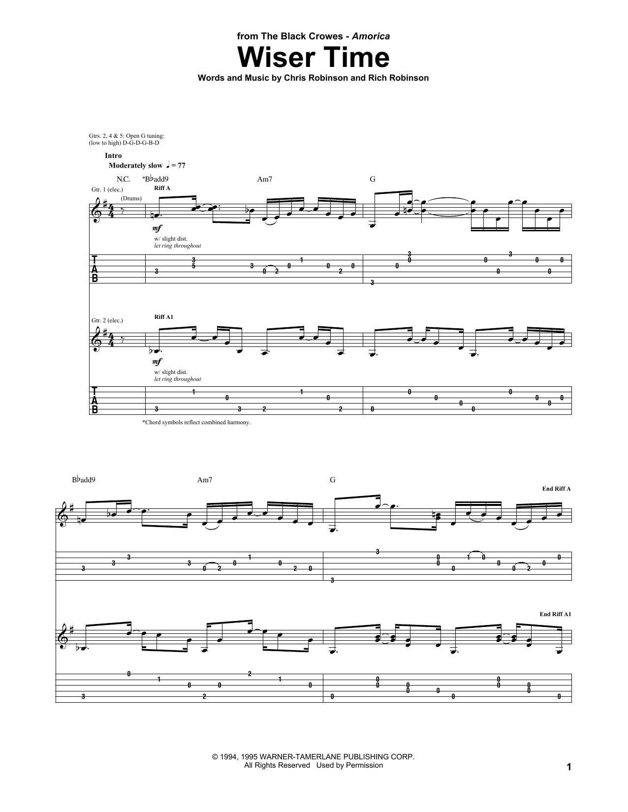 The Black Crowes Wiser Time Sheet Music