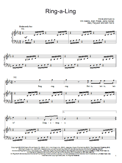 The Black Eyed Peas Ring-A-Ling Sheet Music