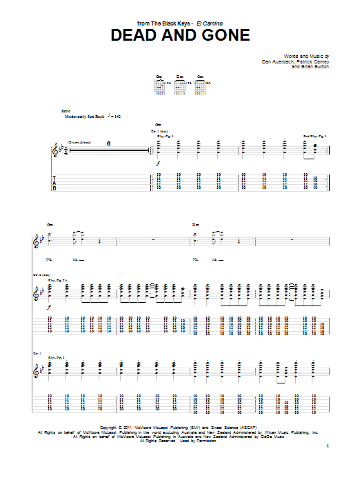 The Black Keys Dead And Gone Sheet Music
