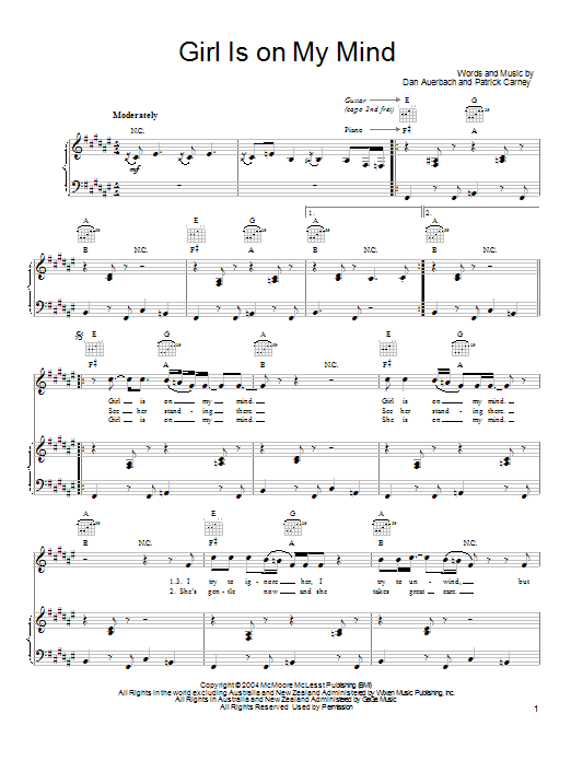 The Black Keys Girl Is On My Mind Sheet Music