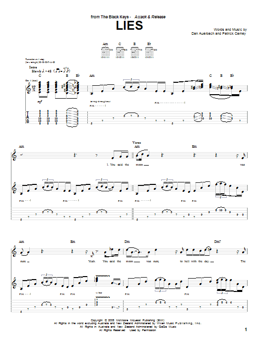 The Black Keys Lies Sheet Music