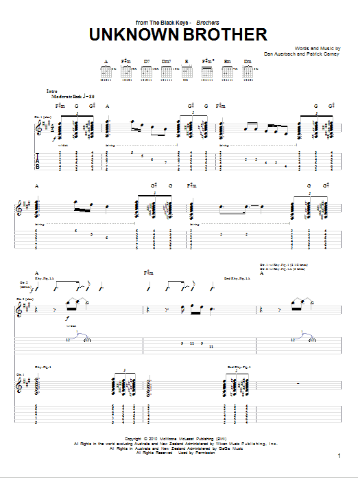 The Black Keys Unknown Brother Sheet Music