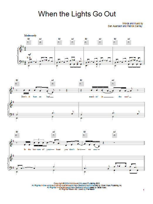 The Black Keys When The Lights Go Out Sheet Music