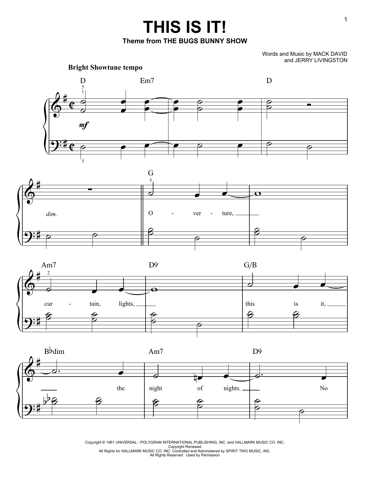 The Bugs Bunny Show This Is It Sheet Music