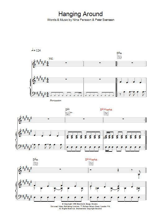 The Cardigans Hanging Around Sheet Music