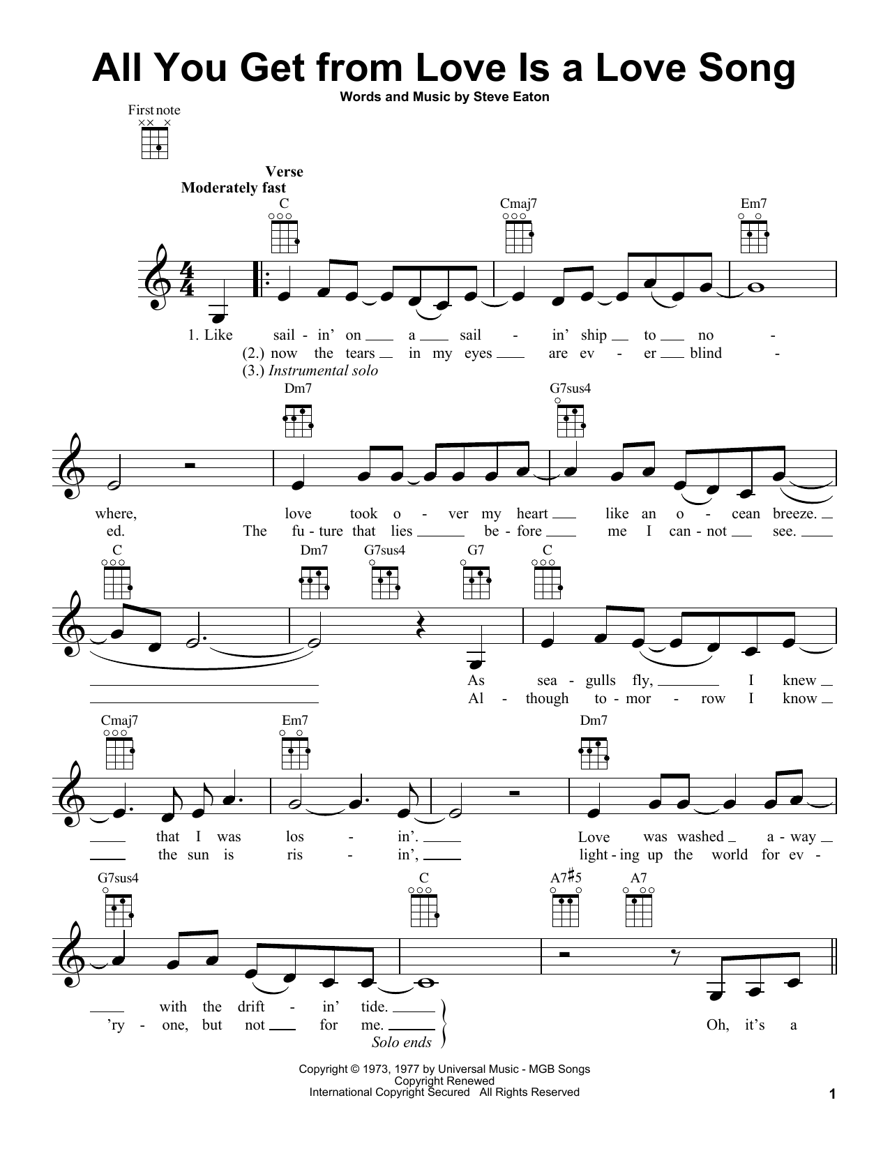 Carpenters All You Get From Love Is A Love Song Sheet Music