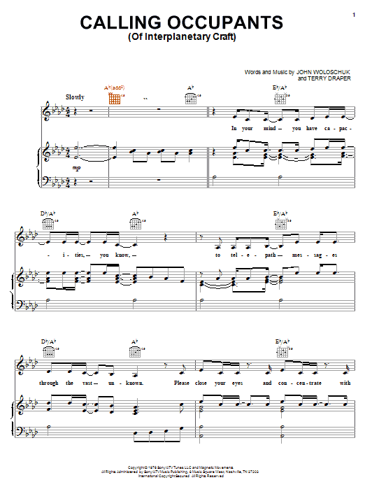 Carpenters Calling Occupants (Of Interplanetary Craft) Sheet Music