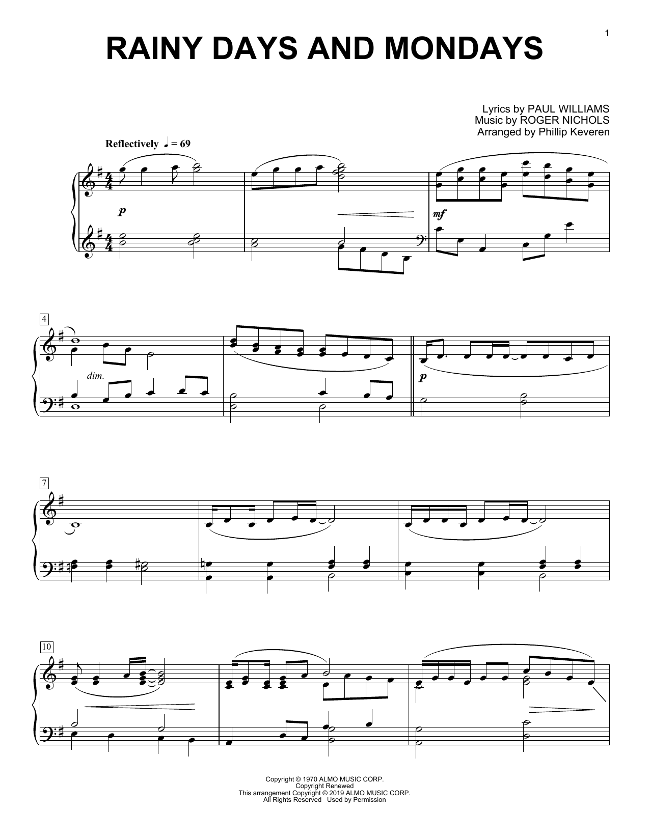 Carpenters Rainy Days And Mondays (arr. Phillip Keveren) Sheet Music