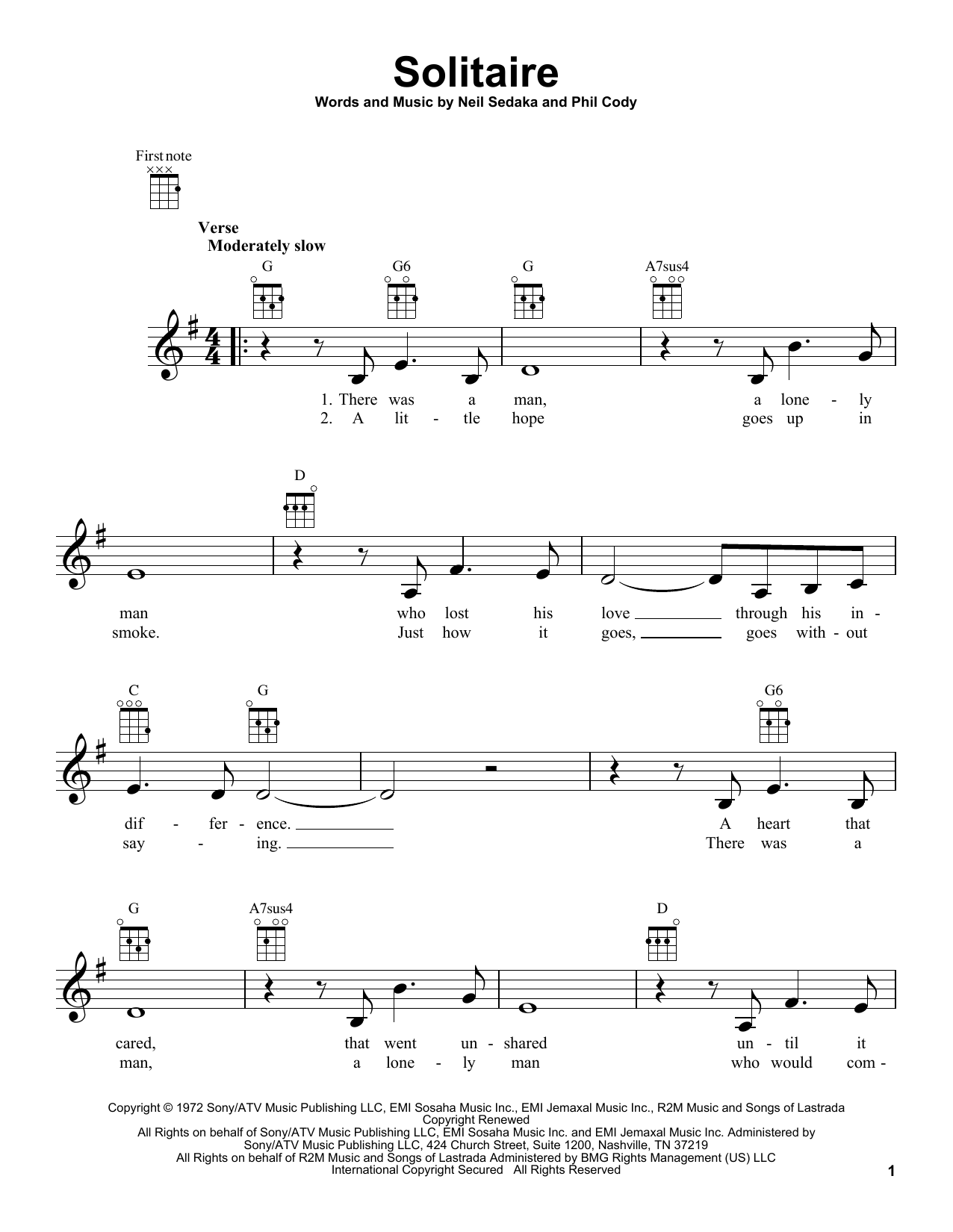 Carpenters Solitaire Sheet Music