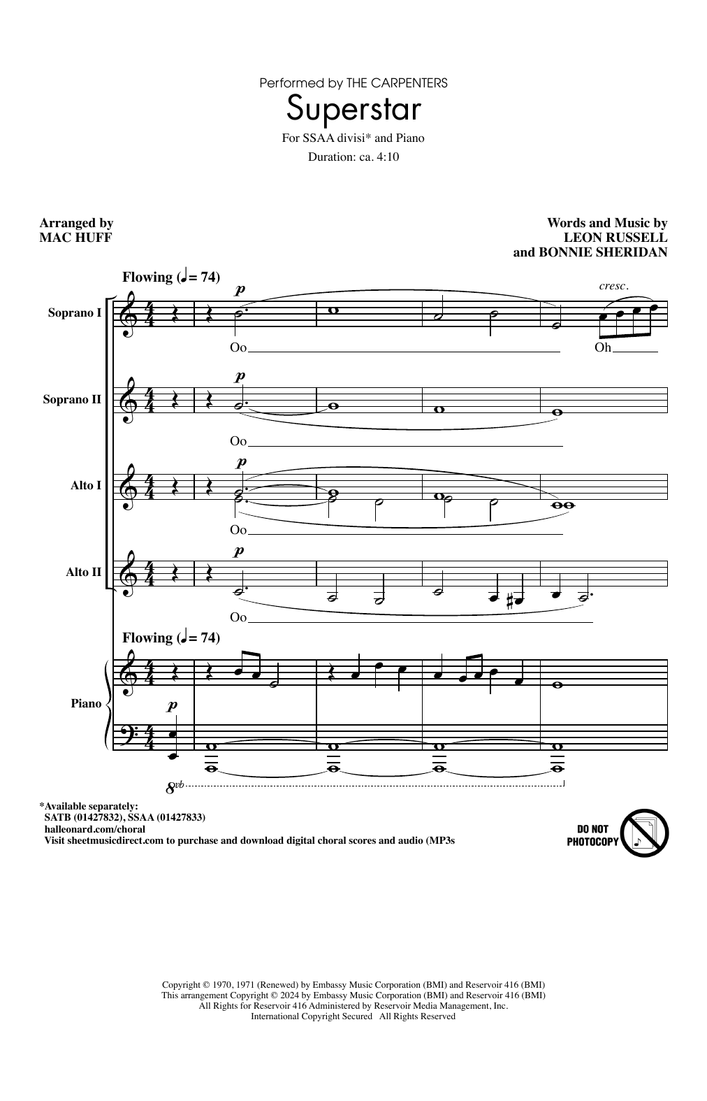The Carpenters Superstar (arr. Mac Huff) Sheet Music