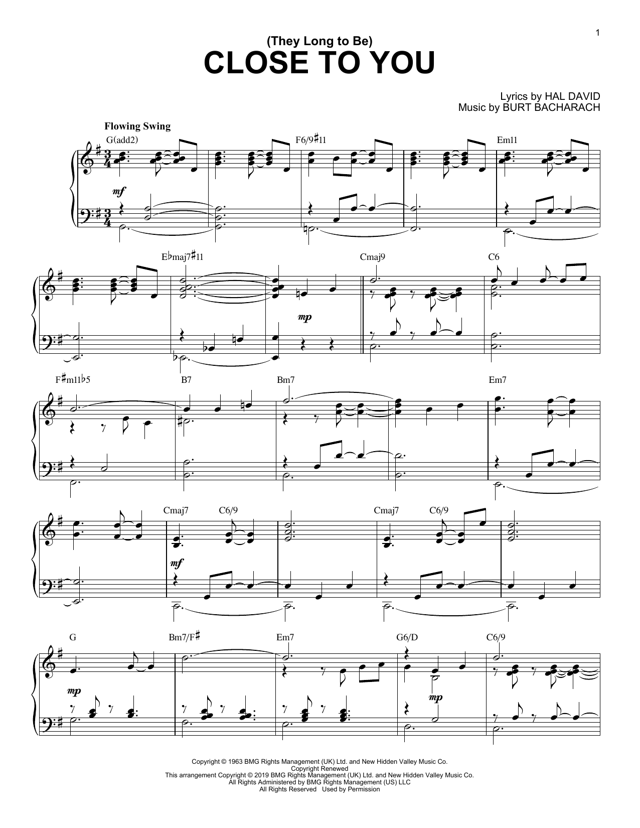 Carpenters (They Long To Be) Close To You [Jazz version] Sheet Music