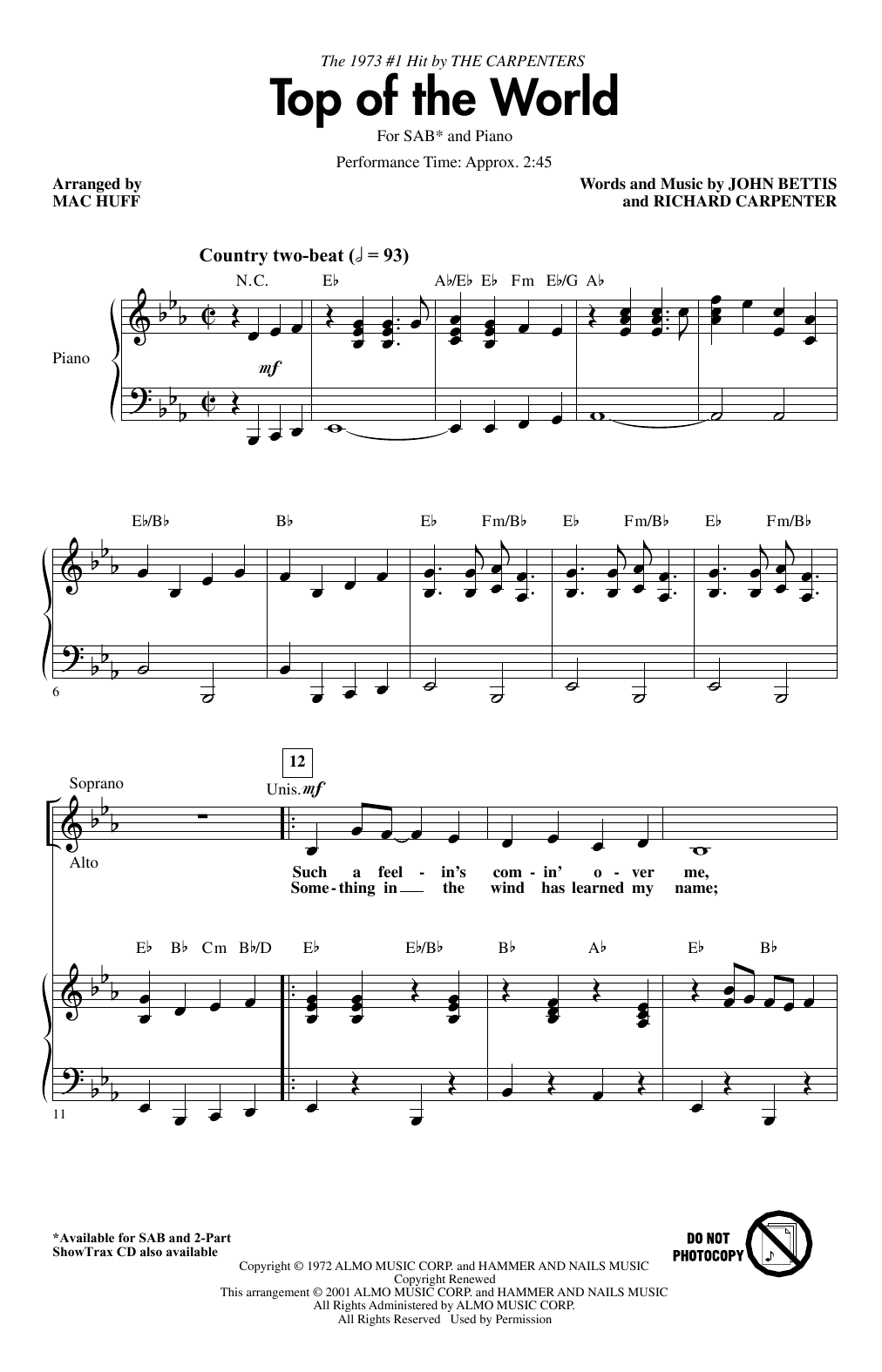 Carpenters Top Of The World (arr. Mac Huff) Sheet Music