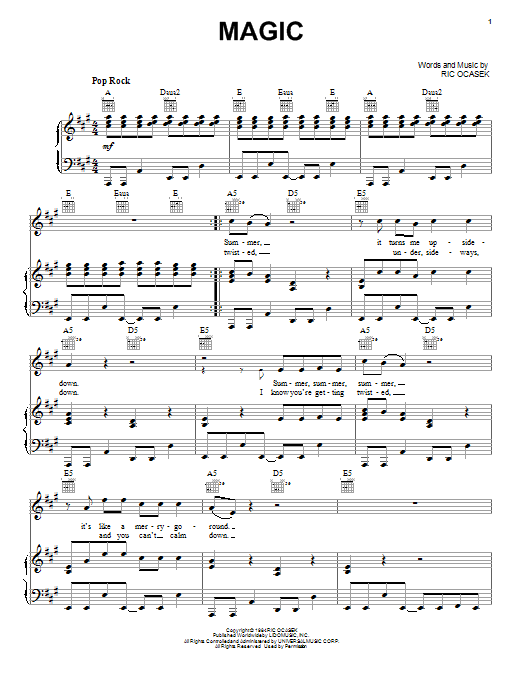 The Cars Magic Sheet Music