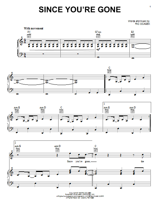 The Cars Since You're Gone Sheet Music