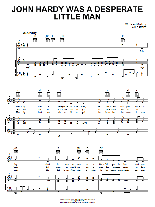 The Carter Family John Hardy Was A Desperate Little Man Sheet Music