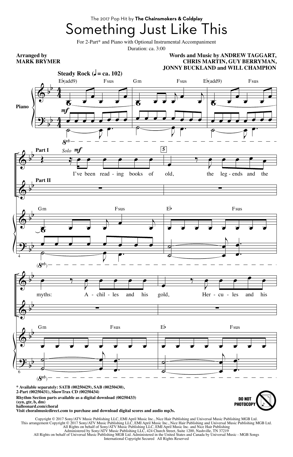 The Chainsmokers & Coldplay Something Just Like This (arr. Mark Brymer) Sheet Music
