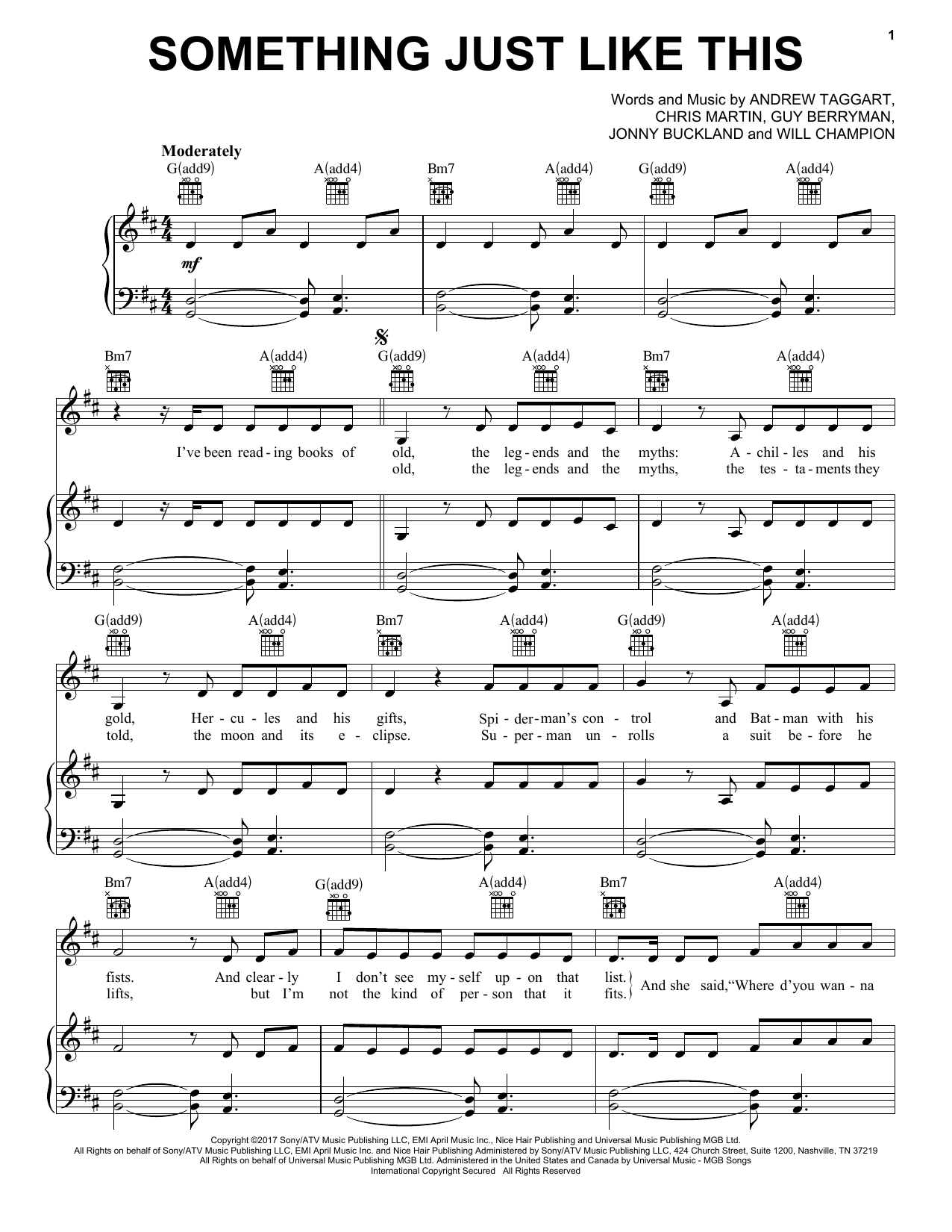 The Chainsmokers & Coldplay Something Just Like This Sheet Music