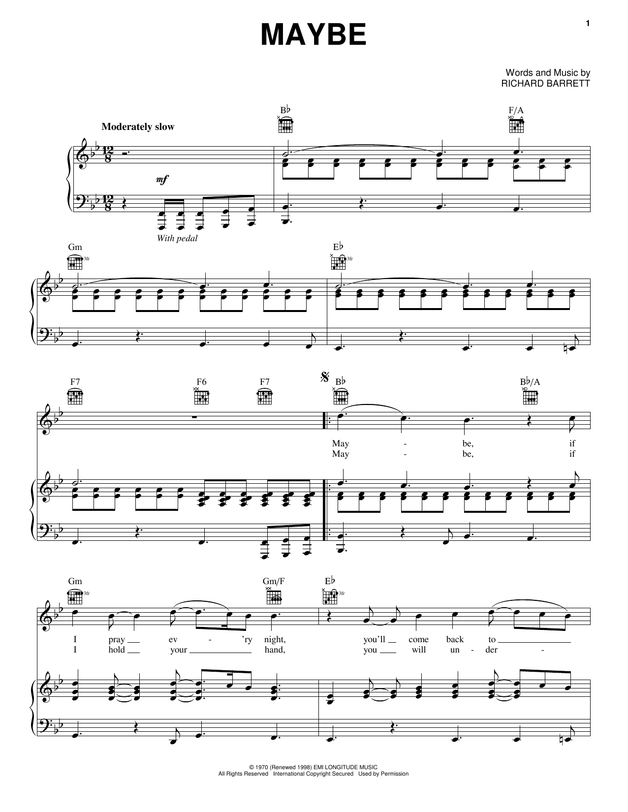 The Chantels Maybe Sheet Music