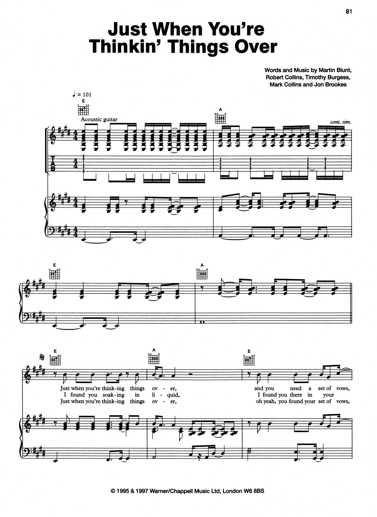 The Charlatans Just When You're Thinkin' Things Over Sheet Music