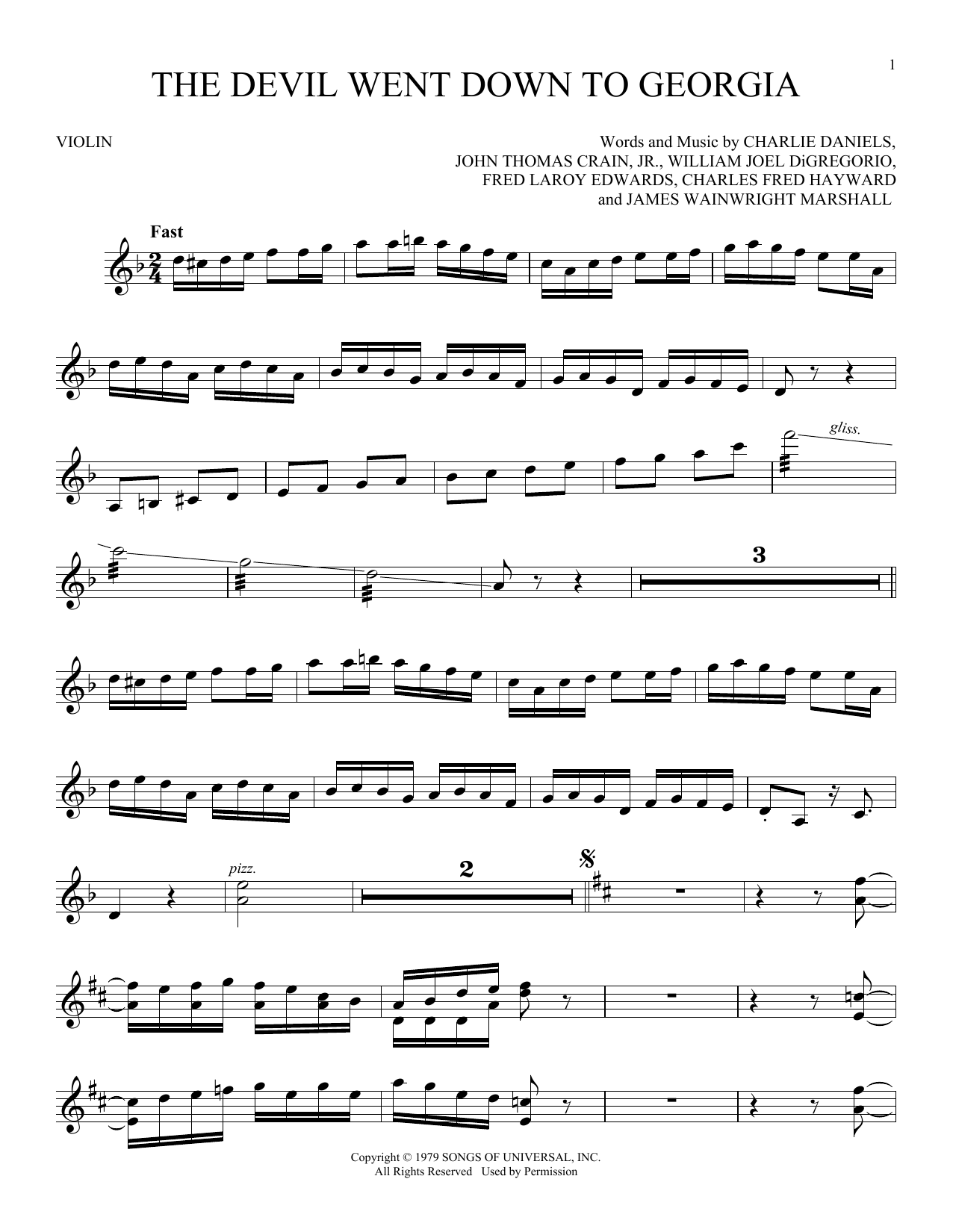 Charlie Daniels Band The Devil Went Down To Georgia Sheet Music