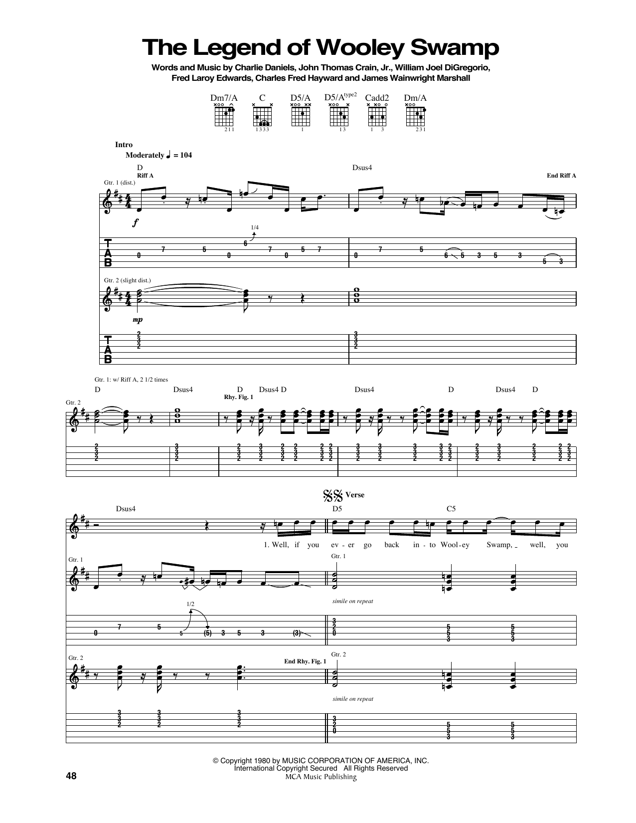 Charlie Daniels Band The Legend Of Wooley Swamp Sheet Music