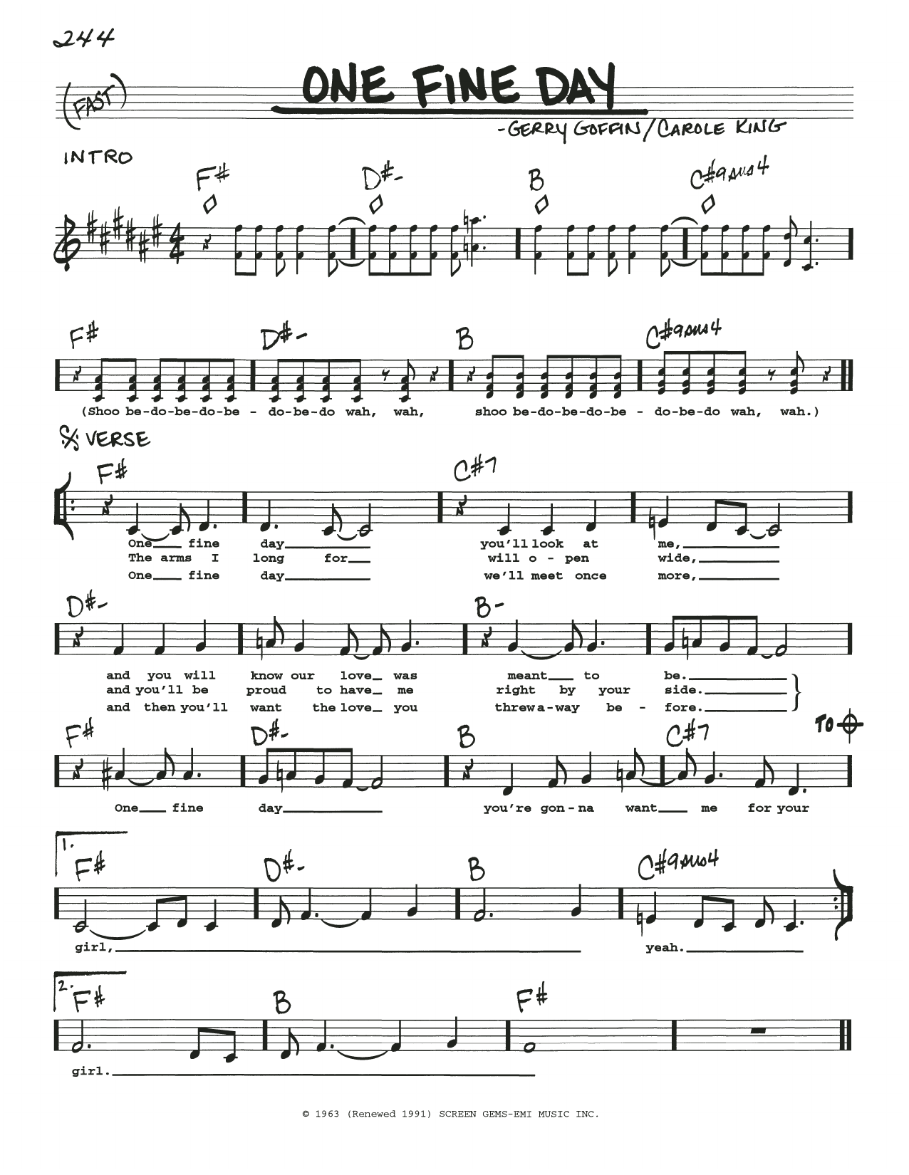 The Chiffons One Fine Day Sheet Music