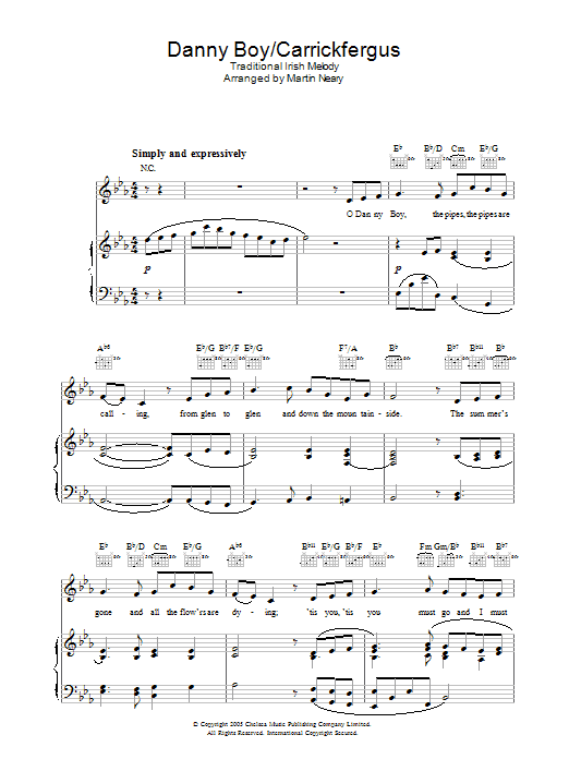 The Choirboys Danny Boy / Carrickfergus Sheet Music
