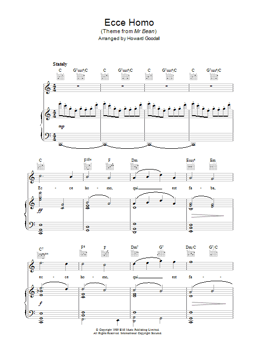 The Choirboys Ecce Homo (theme from Mr Bean) Sheet Music