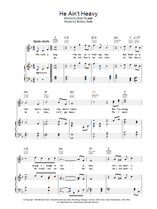 The Choirboys He Ain't Heavy, He's My Brother Sheet Music