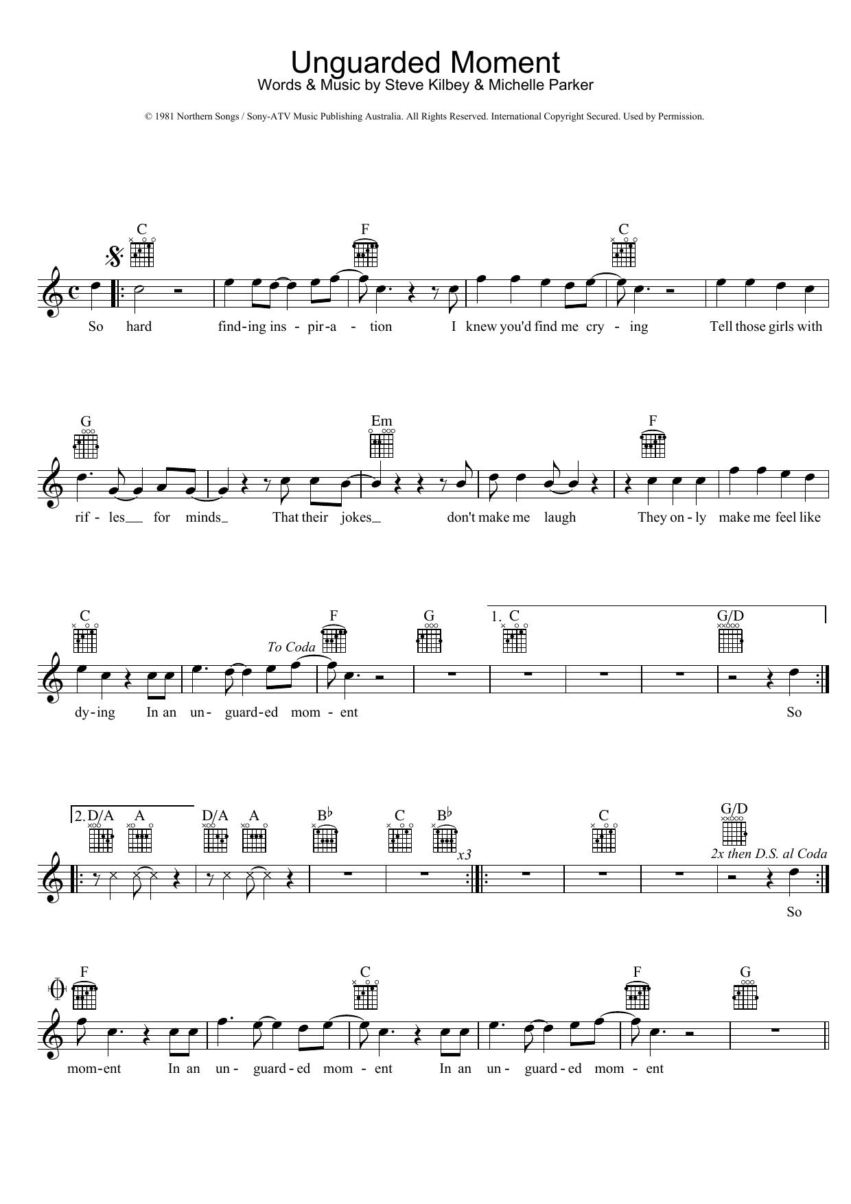 The Church Unguarded Moment Sheet Music
