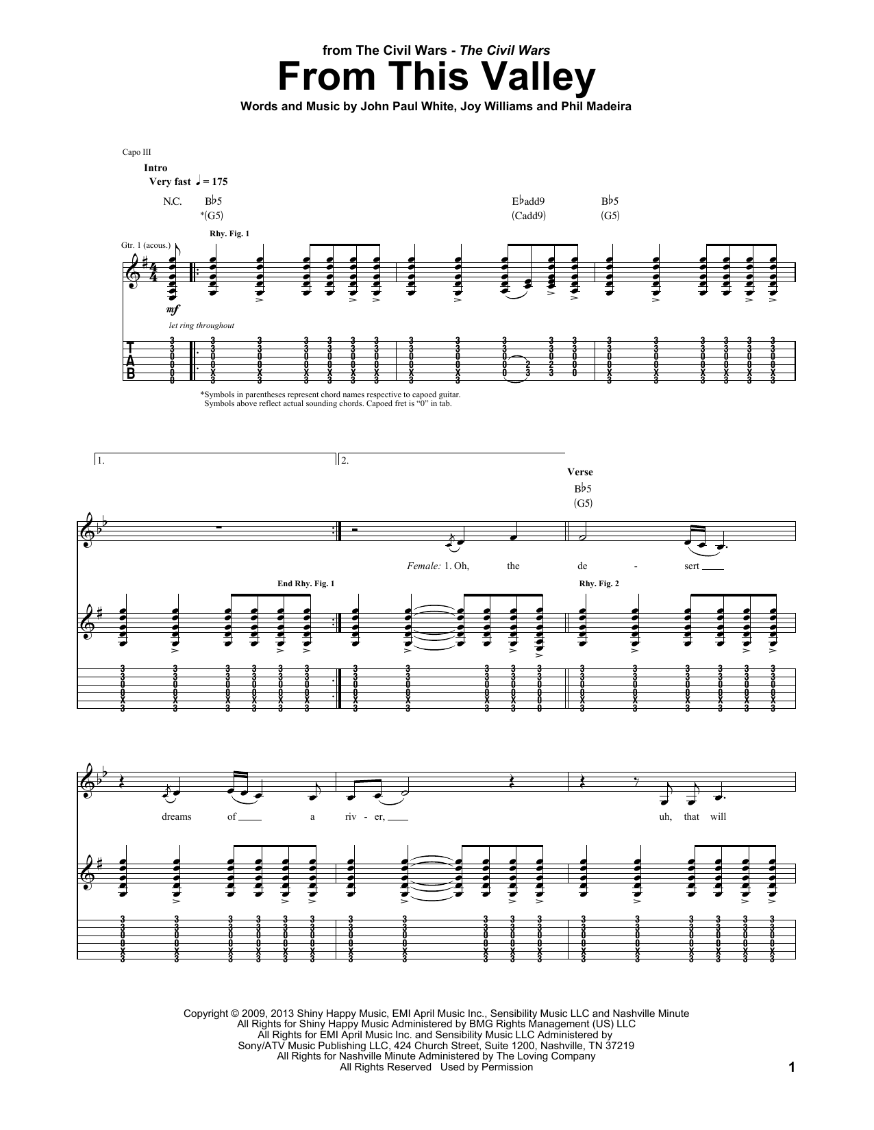 The Civil Wars From This Valley Sheet Music