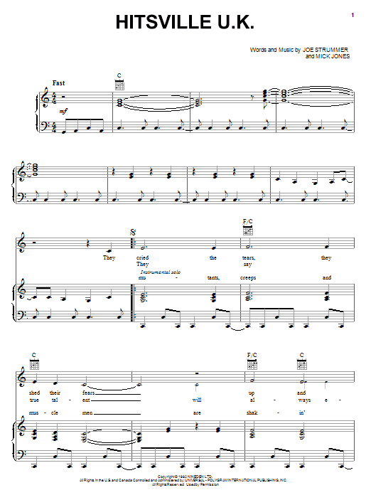 The Clash Hitsville U.K. Sheet Music