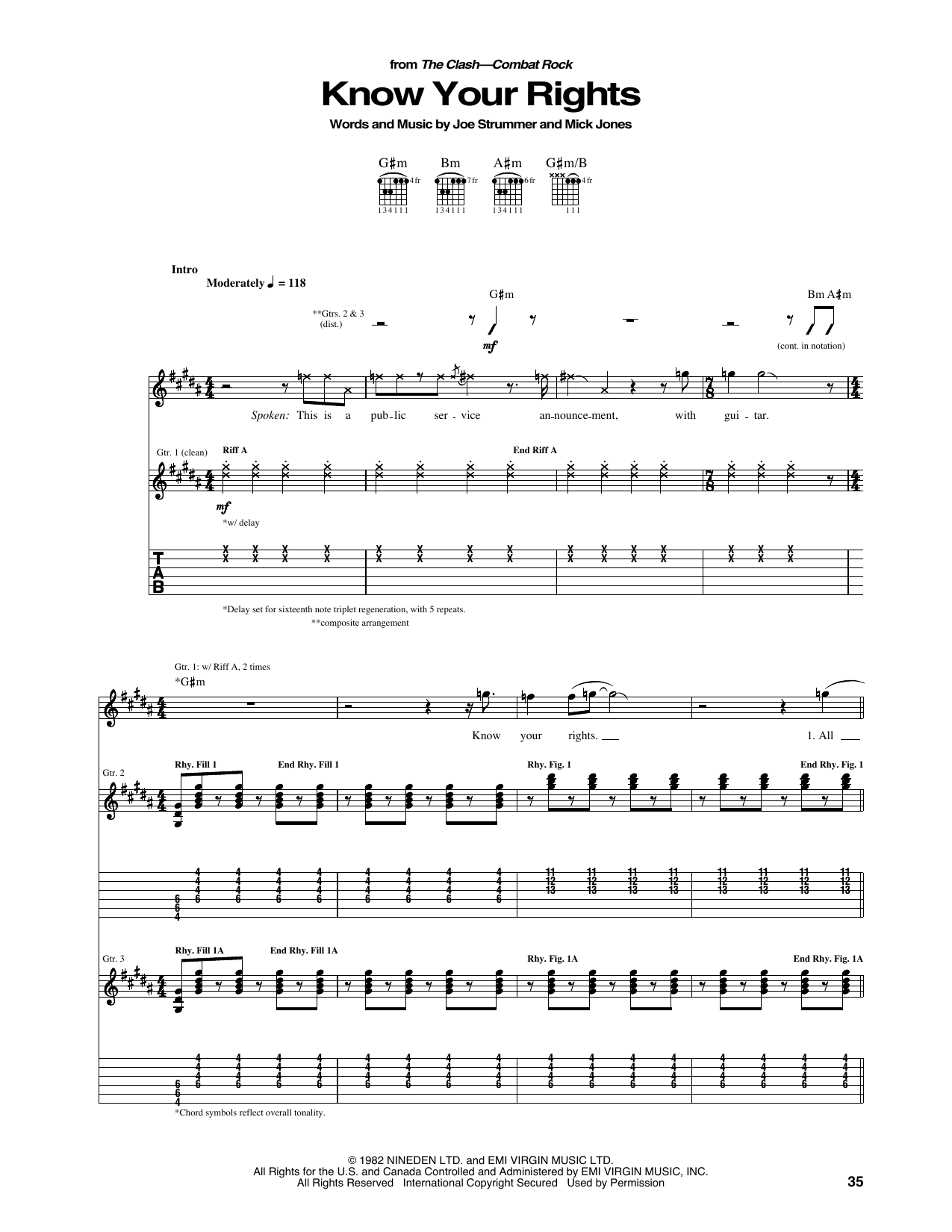 The Clash Know Your Rights Sheet Music