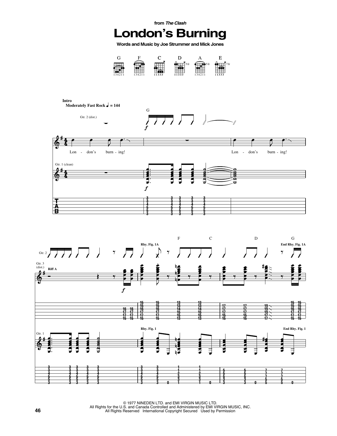 The Clash London's Burning Sheet Music