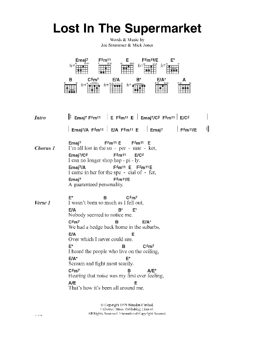 The Clash Lost In The Supermarket Sheet Music