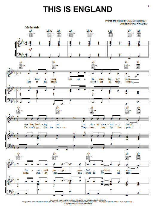 The Clash This Is England Sheet Music