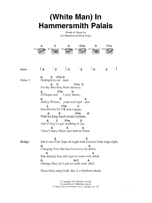The Clash White Man In Hammersmith Palais Sheet Music