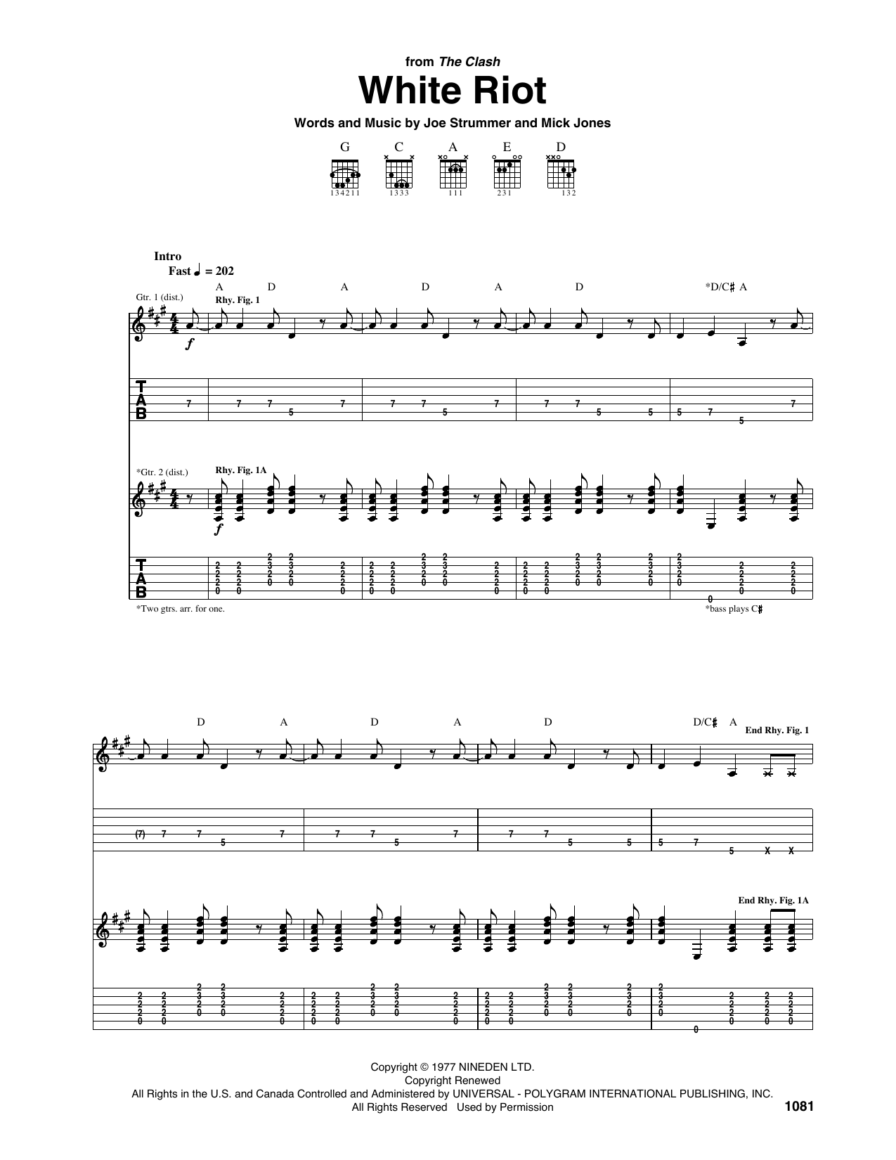 The Clash White Riot Sheet Music