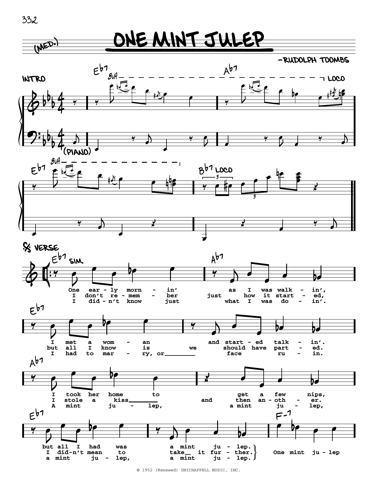 The Clovers One Mint Julep Sheet Music