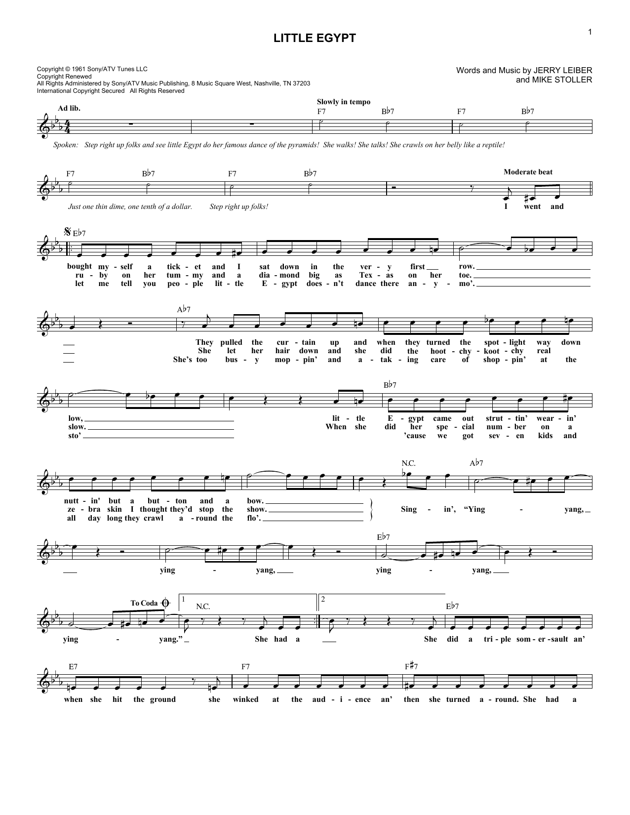 The Coasters Little Egypt Sheet Music