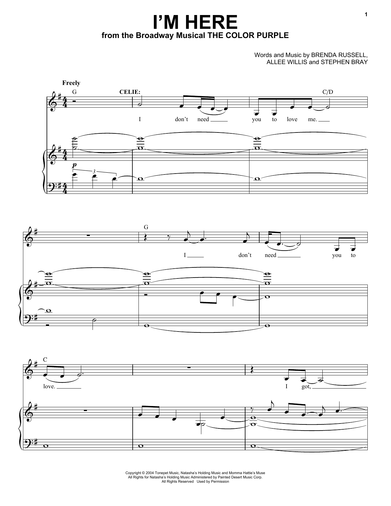 The Color Purple (Musical) I'm Here Sheet Music