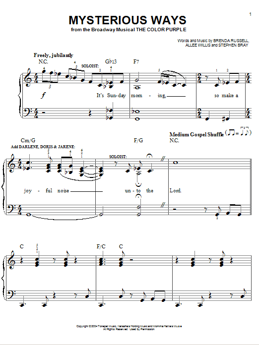 The Color Purple (Musical) Mysterious Ways Sheet Music