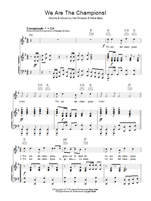 The Combined Supporters Club We Are The Champions Sheet Music