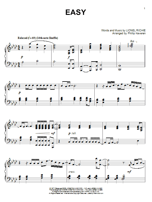 The Commodores Easy (arr. Phillip Keveren) Sheet Music